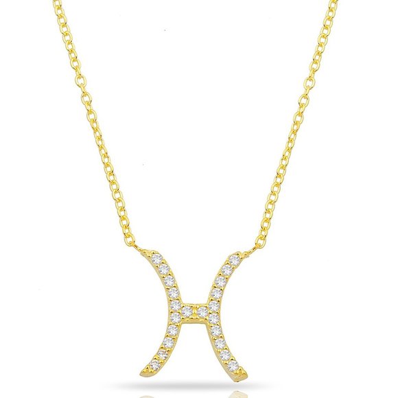 14k Gold Vermeil Pisces Zodiac CZ Necklace - Picture 1 of 6